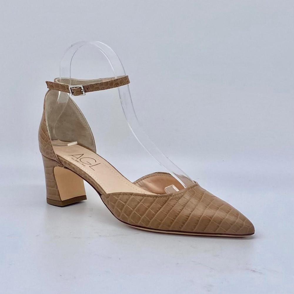 AGL D'orsay Ankle Strap Pump in Tan Croc - Picture 2 of 12